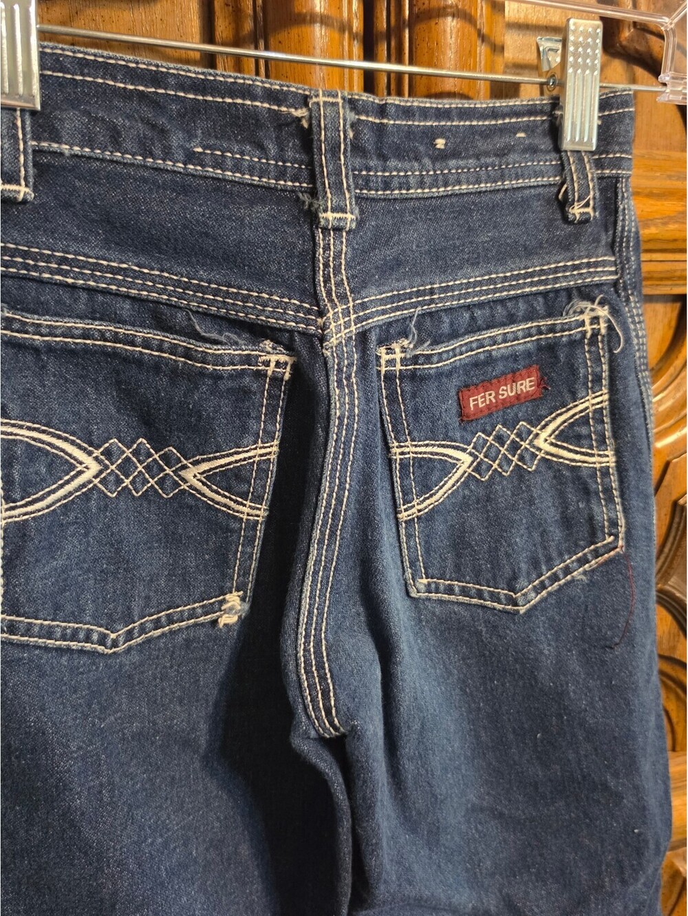 Vintage Fer Sure Girls Jeans, Size 8 Slim, Dark Wash, Contrast Stitch, High Rise